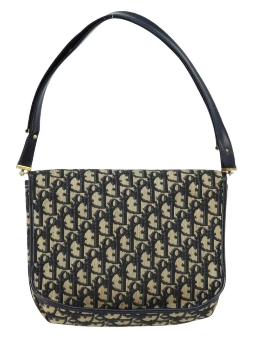 Christian Dior Trotter Canvas Shoulder Bag Navy Gold Auth gh1790 - Picture 3 of 16